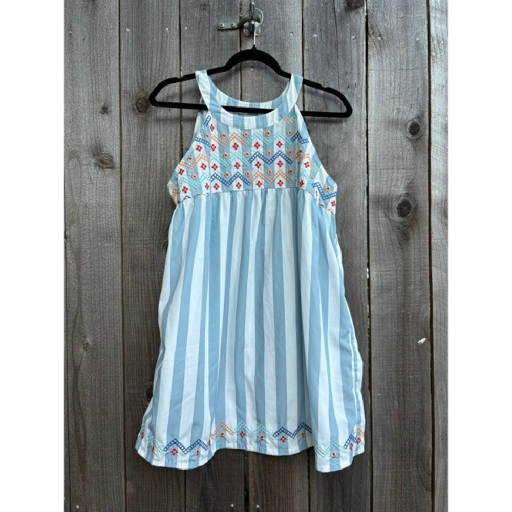 Belinda Blue White Striped Embroidered Halter Mini Dress Small